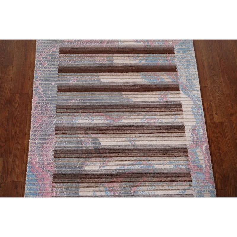 Striped Abstract Accent Rug Hand-Knotted Wool Carpet - 2'8" x 4'11"