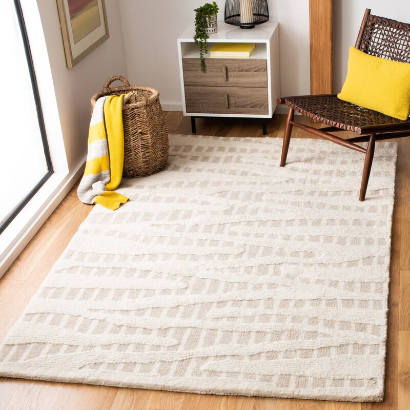 SAFAVIEH Handmade Manhattan Liberdade Modern Abstract Wool Rug - 4' x 6' - Beige/Ivory