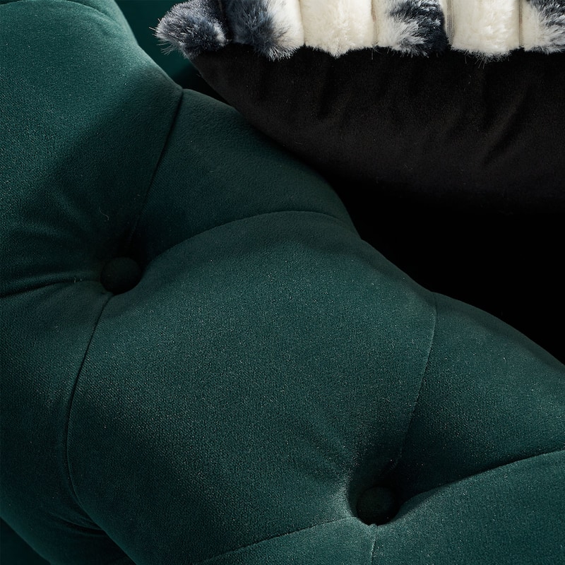 84.25" Luxurious Tufted Velvet Upholstered 3-Seater Sofa with Golden Metal Armrest Design and Buttoned Tufted Backrest