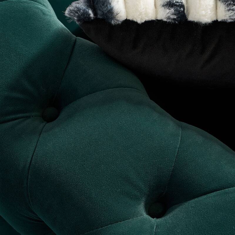 Velvet Tufted Sofa with Gold Metal Legs & Toss Pillows - 84" Width