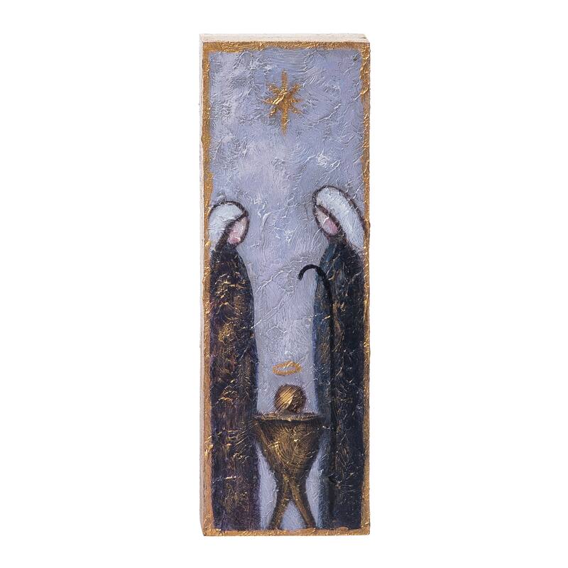Transpac Wood 11.81 in. Multicolor Christmas Block With Holy Family Hand Painted