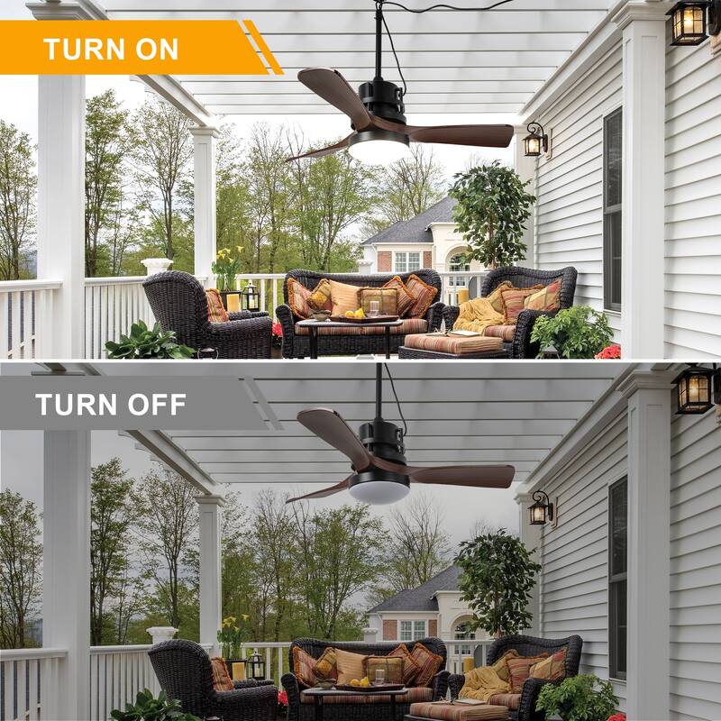 Bella Depot 42" Black Outdoor Ceiling Fan with Dimmable Light and Remote APPControl 6-Speed Reversible Blades