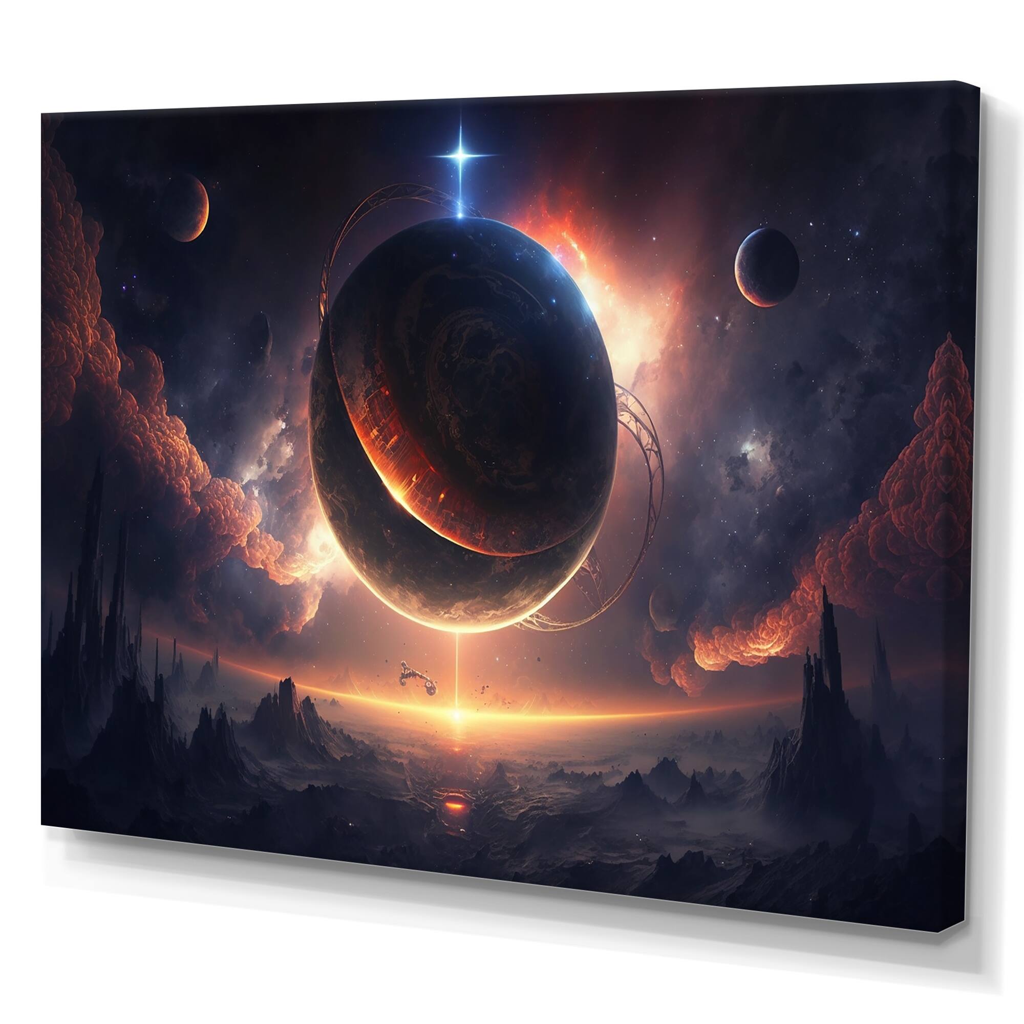 Designart 'Deep Eclipse I' Outer Space Canvas Wall Art Bed