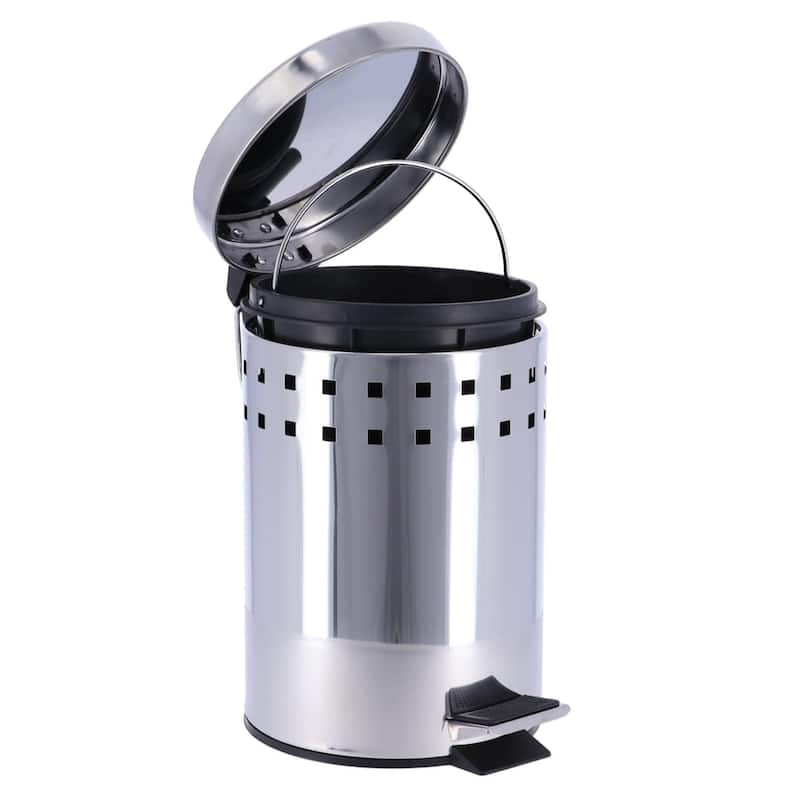 Round Metal Small Step Trash Can with Lid Waste Bin 3-liters-0.8-gal.