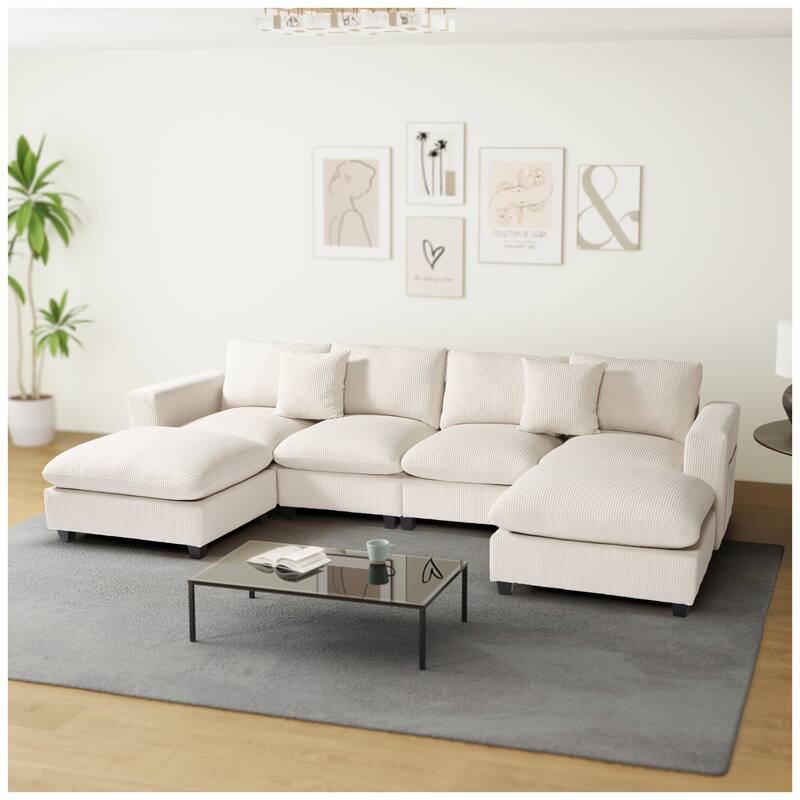 Hamilton 6-Piece Corduroy Upholstered Modular Sectional with USB Port