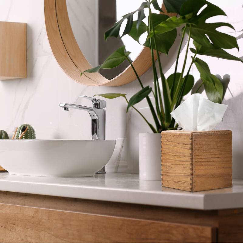 Teak Tissue Box Cover - 5-1/4" W x 5-5/8" H x 5-1/4" D