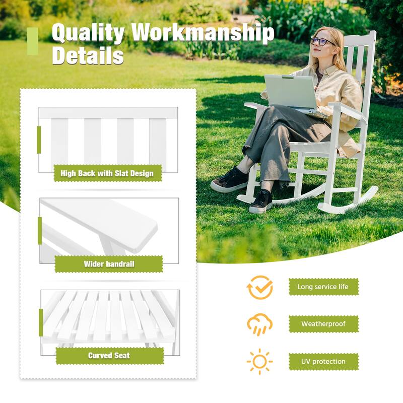Furniwell Patio Acacia Wood Ergonomic Single Rocking Chair for All-Weather Use