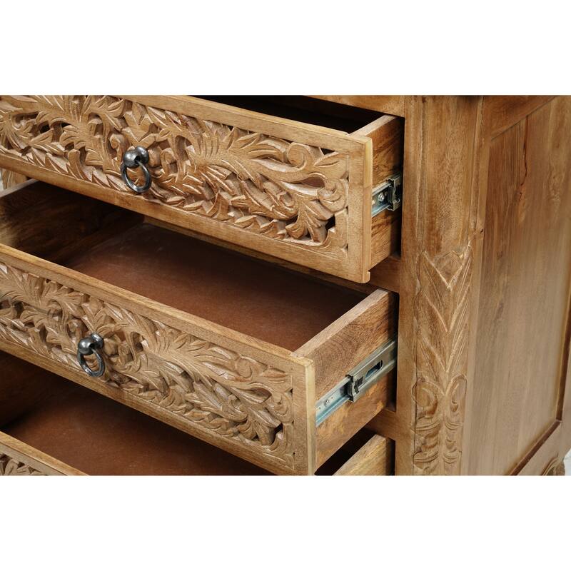 Florence Floral Solid Mango Wood 3-Drawer Nightstand Assembled