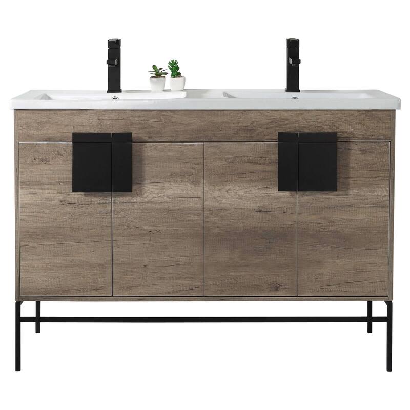Modern Bathroom Vanity Set, Vitreous China Double Sink Top 48"