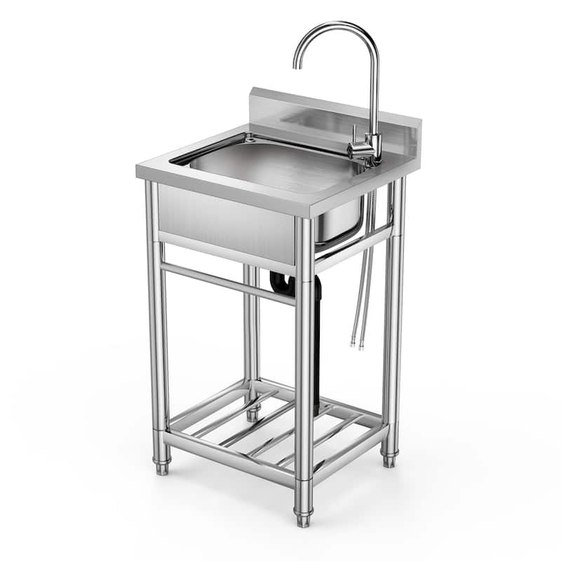 Free Standing Stainless Steel Utility Sink, Commercial Single Bowl Sink Set with Faucet - Single Bowl