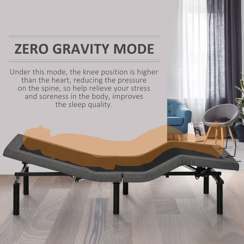 HOMCOM Ergonomic 35" x 79" Adjustable Bed Base, Zero Gravity Base for Stress Management w/Head and Foot Incline Grey