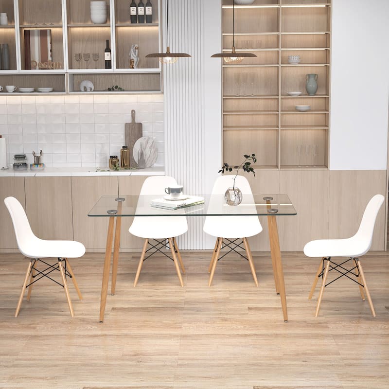Gymax 5 Pieces Dining Table Set for 4 Rectangle Glass Table & 4 Modern