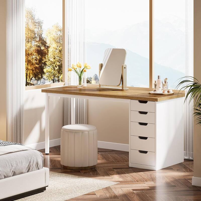 PC/Computer Desk with 5 Reversible Drawers, Home Office Desk with Storage, Laptop Desk Study Writing Table Workstation