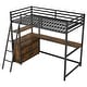 preview thumbnail 13 of 24, Loft Bed Twin Size Metal & Wood Bed Frame with Desk and Drawers, Safety Guardrail and Ladder, LED Light and USB Charging Station