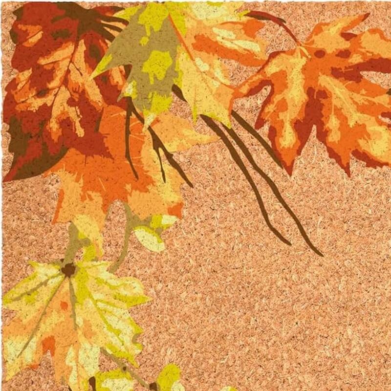 HomeRoots 17" X 29" Brown And Natural Fall Leaves Outdoor Coir Door Mat - 17.00' X '29.00