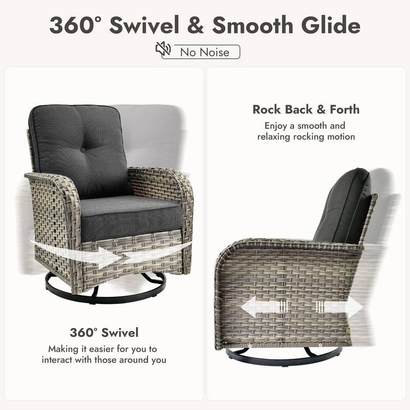 OVIOS 6 Pieces Wide Arm T shaped Seat Curved Swivel Chair Set With Solar-Powered Table