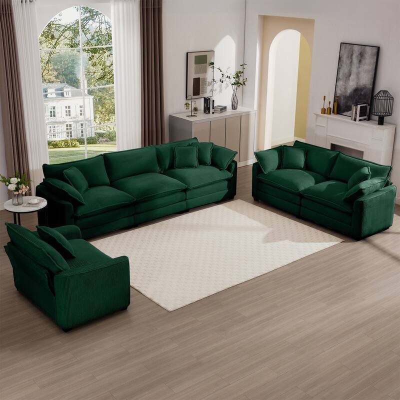 Oversized 3 - Piece Sofa Set with Corduroy 3-Seater Sofa and 2-Seater Loveseat & Single Deep Seat Sofa Chair for Livingroom