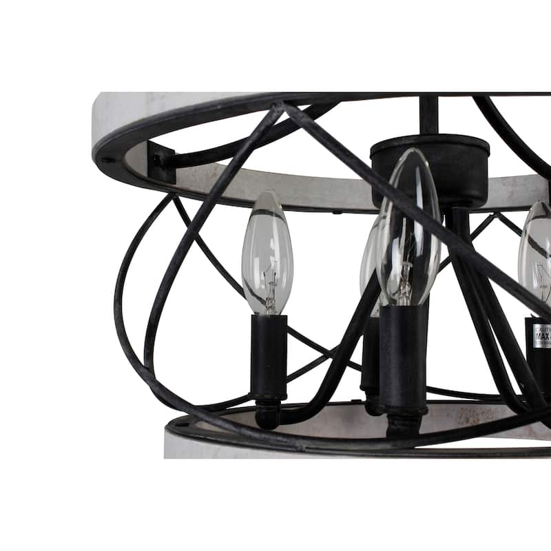 5-Light Weather White Wood Caged Pendant Light with Adjustable Chain Farmhouse Chandelier - N/A