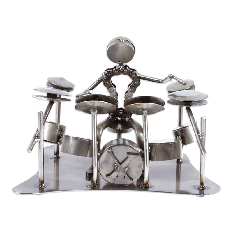 Novica Handmade Rustic Drum Solo Recycled Auto Parts Sculpture