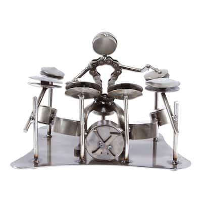 Novica Handmade Rustic Drum Solo Recycled Auto Parts Sculpture