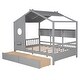 preview thumbnail 24 of 34, Wooden House Bed with Roof, 2 Drawers, and Storage Shelf