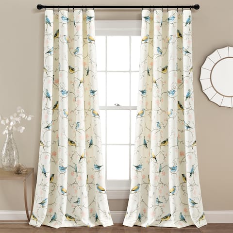 Lush Decor Botanical Bird And Flower Light Filtering Window Curtain Panels Set - 84" x 52"