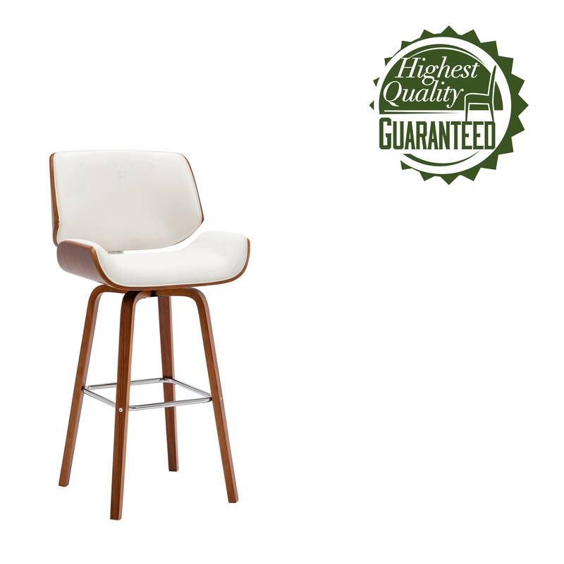 Porthos Home Oma Swivel Bar Stool, PU Leather, Wooden Legs with Footrest