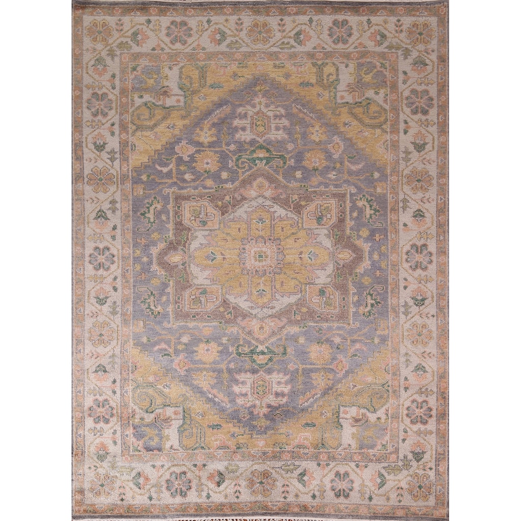 Geometric Blue Heriz Serapi Indian Area Rug Handmade Wool Carpet - 7'11" x 10'0"