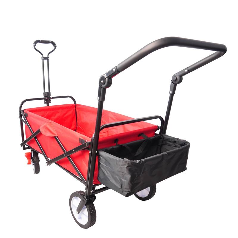 Outdoor Heavy Duty Folding Wagon with Drink Holder and Adjustable Handles