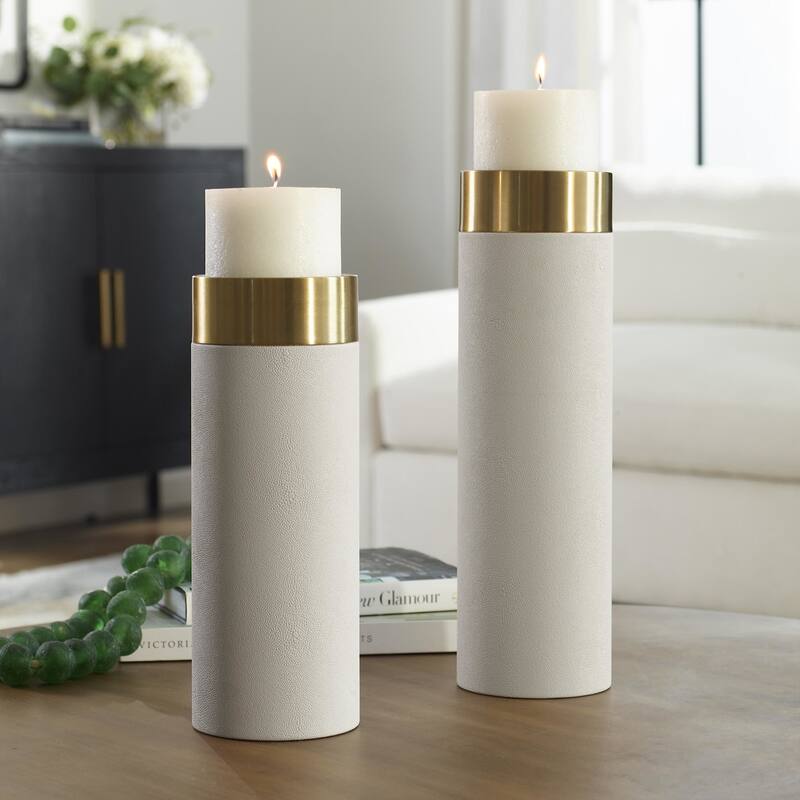 Uttermost 18100 Wessex Iron and Leather Table Pillar Candle Holder -