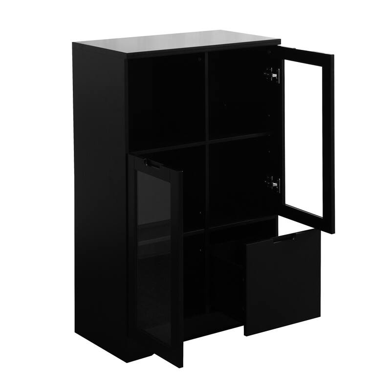 Wooden Floor Cabinet with 2 Glass Doors