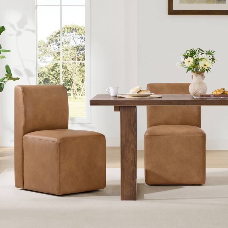 Spruce & Spring Charlotte Upholstered Dining Chairs with Casters Set of 2 - Set of 2 - Cognac