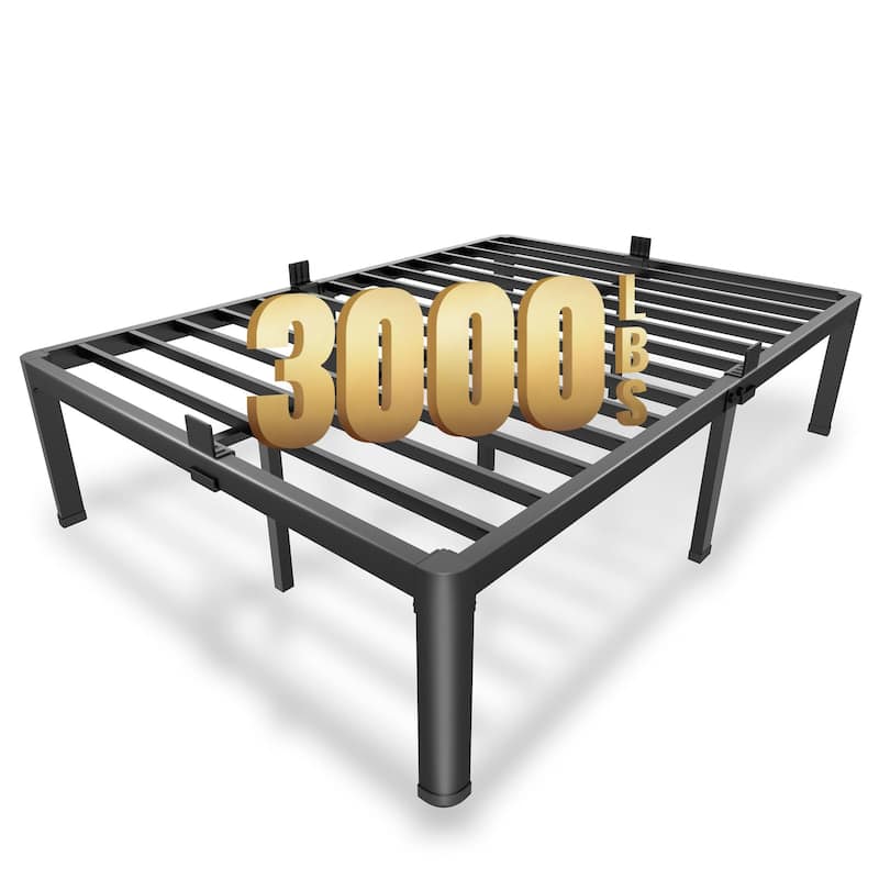 14 Inch Queen Metal Platform Bed Frame with Round Corner Legs, 3000 LBS Heavy Duty Steel Slats Support, No Box Spring Needed - Black/14"