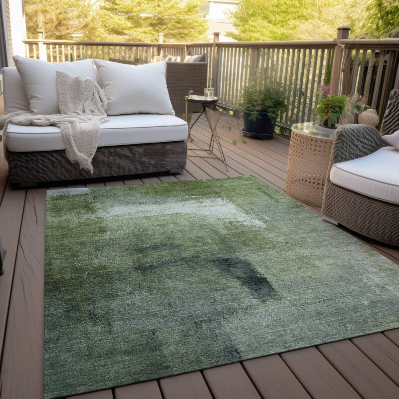 Machine Washable Indoor/ Outdoor Chantille Solid Ombre Rug - Green - 9' x 12'