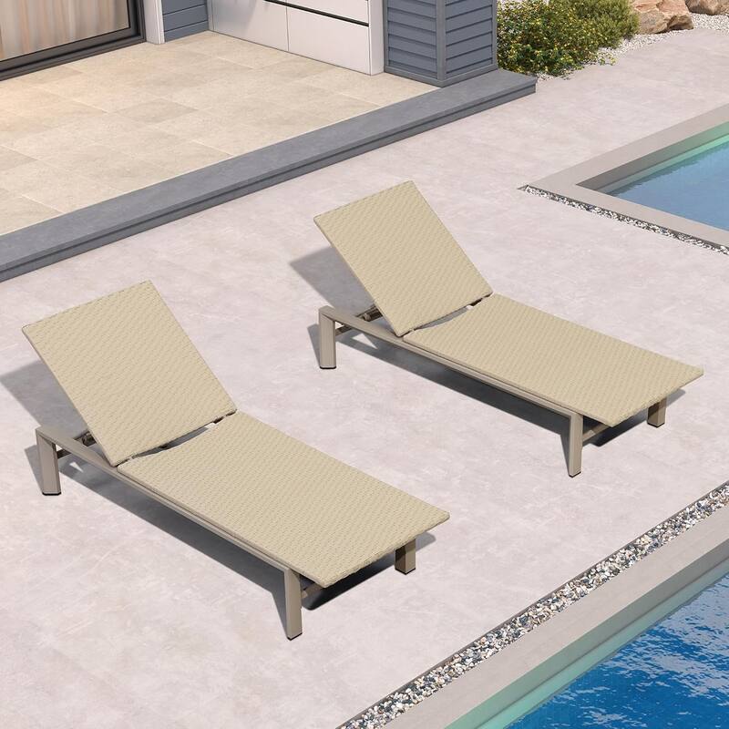 PURPLE LEAF Patio Wicker Chaise Lounge , Aluminum Outdoor Pool Lounge Chair with Adjustment Backrest