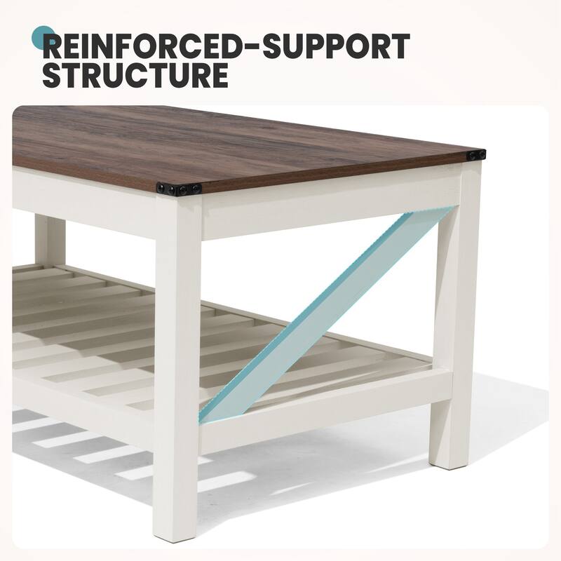 Crestlive Living Room Coffee Table with Storage Shelf, Sofa Center Table - 40.16" W x 22.05" D x 18.11" H