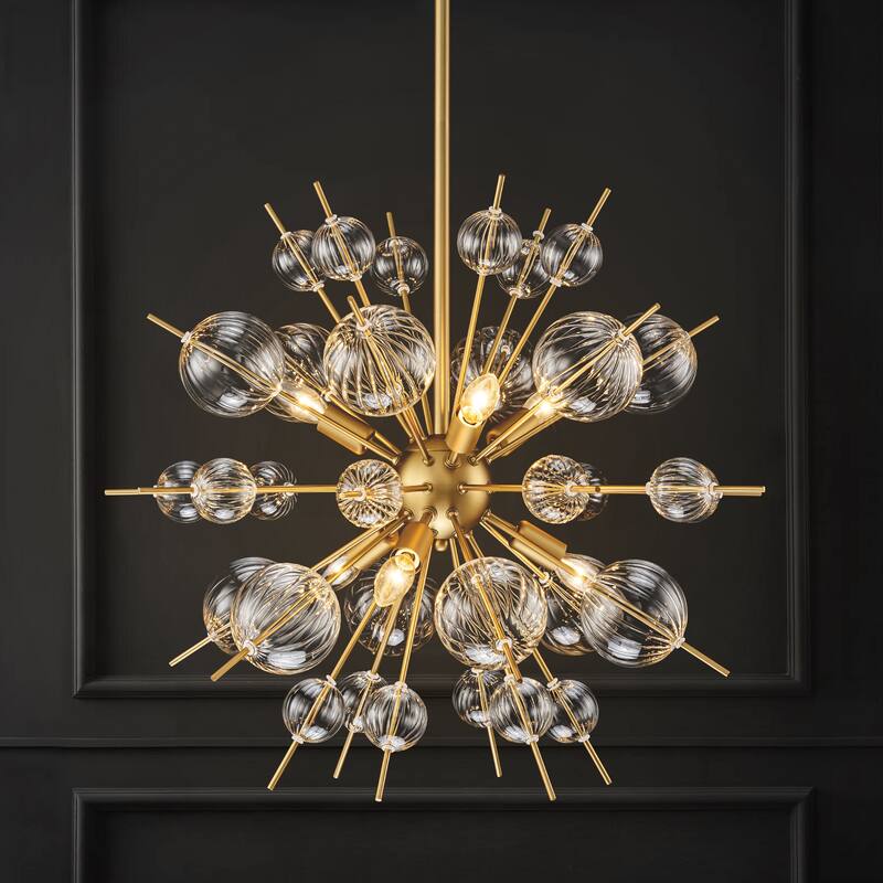 6-Light Modern Glam Creative Gold Linear Sputnik Textured Clear Glass Globe Bubble Chandelier for Dining Room
