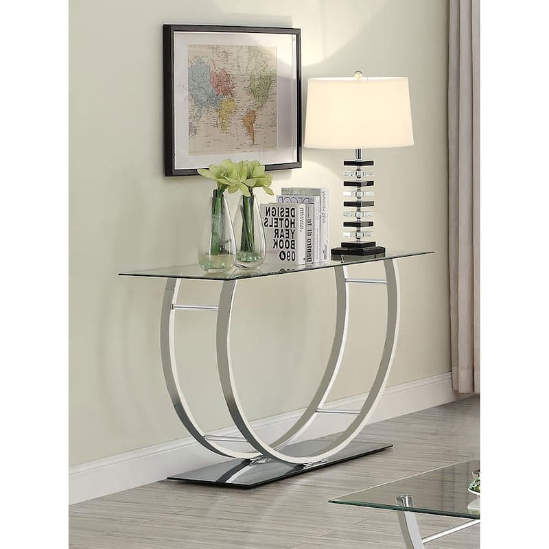 Danville U-shaped Glass Top Entryway Console Table Chrome