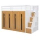 preview thumbnail 5 of 18, White Twin Size Solid Wood Modern Loft Bed with Storage Stairs and Wardrobes