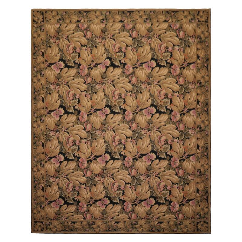 8x10 Hand Woven Wool Black French Aubusson Needlepoint Classic Rug - 8' x 10' - 8'  x 10'