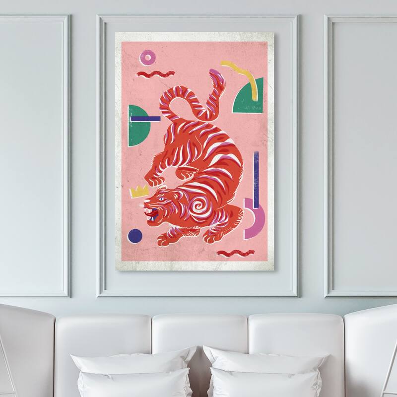 Wynwood Studio Canvas Animals Crimson Blush Tiger Red and Light Pink Modern & Contemporary Wall Art Canvas Print - 45 x 30
