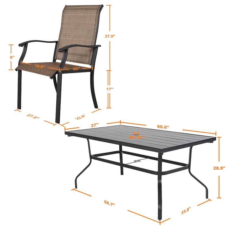 Outdoor 7-Piece Dining Set, Textilene Fabric, Powder-coated Iron Frame
