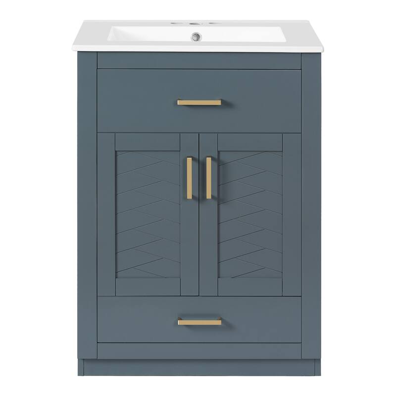 Floor Standing 24" Bathroom Vanity for Small and Medium Restroom, Integrated Ceramic Sink Bathroom Storage Cabinet