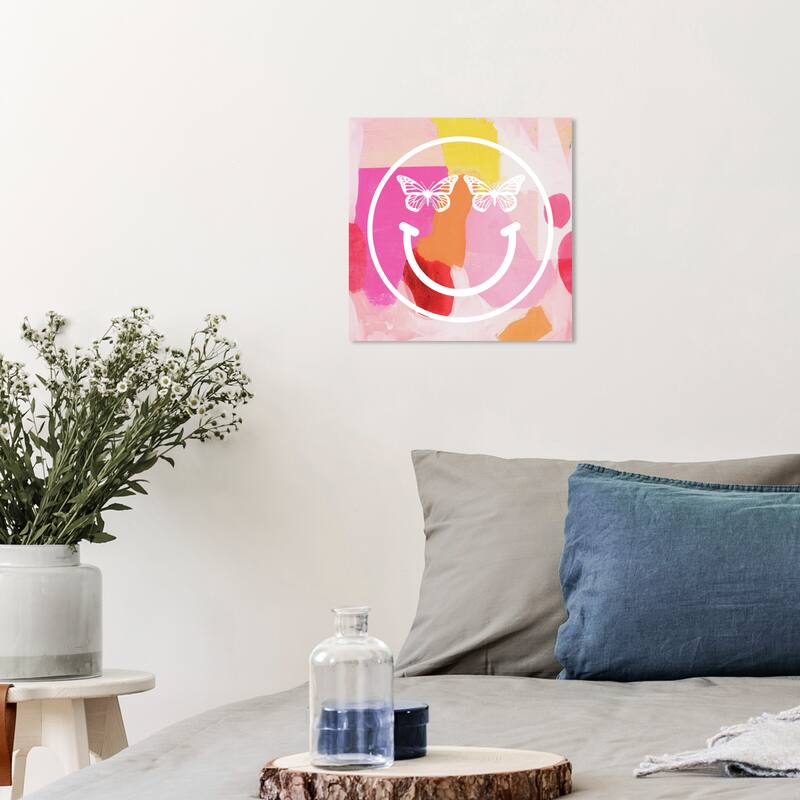 Wynwood Studio Canvas Abstract Butterfly Face Pink and Bohemian & Eclectic Wall Art Canvas Print - 12 x 12