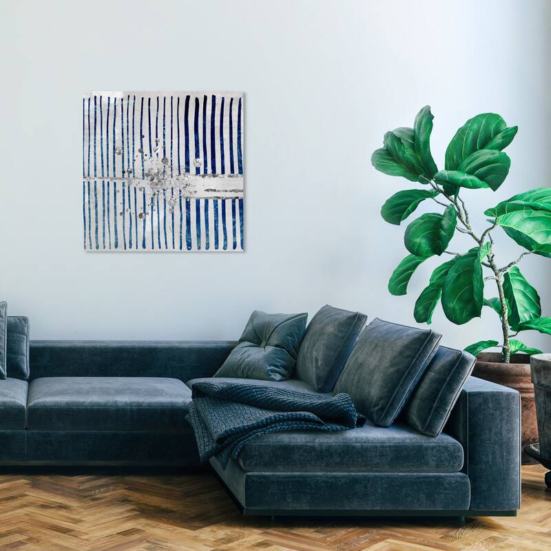 Wynwood Studio Canvas Abstract Love Forcefield Platinum Square White and Dark Blue Modern & Contemporary Wall Art Canvas Print - 30 x 30