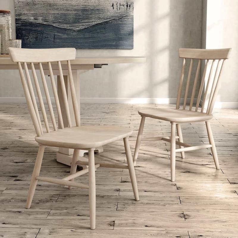 Set of 2 Wooden Dining Chairs with Spindle Backrest