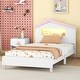 preview thumbnail 2 of 7, Kids Twin Bed Frame Wood Platform Bed with House-Shaped Headboard and Motion Activated Night Lights,White Pink