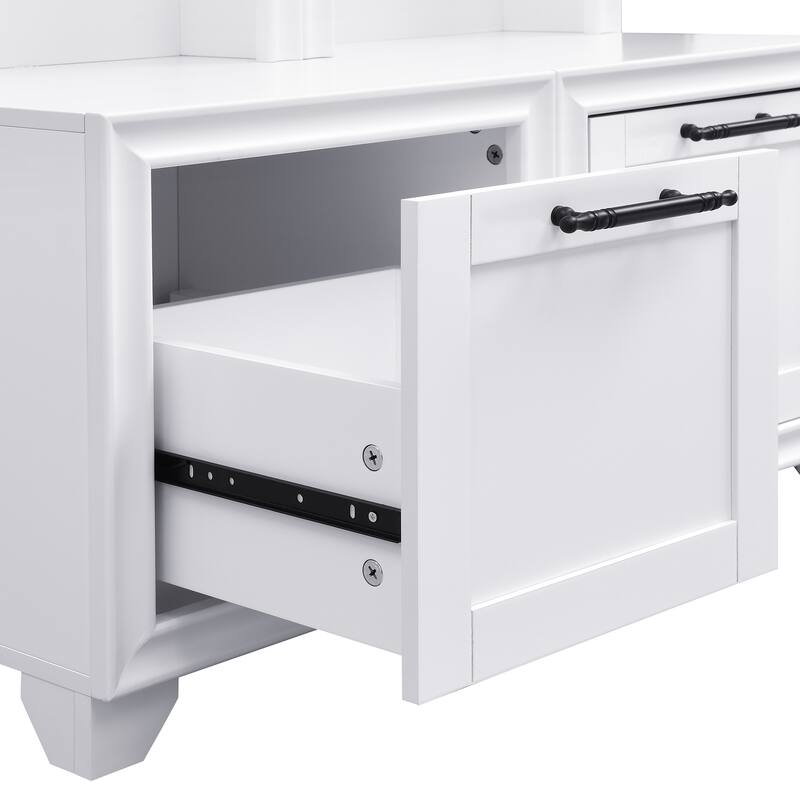 Elegant Free Standing Hall Tree Set of 2 with Storage Bench and Drawers, White - 31.4" W × 15.7" D × 70.8" H