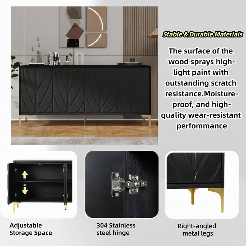 59.84" Carved Sideboard Buffet Cabinet with Press-to-Open Design for Dining Room or Living Room