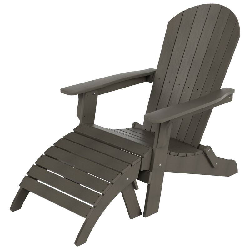 Vineyard HIPS Outdoor Folding Eco-Friendly All Weather Seashell Adirondack Chair with Ottoman (2-Piece Set)